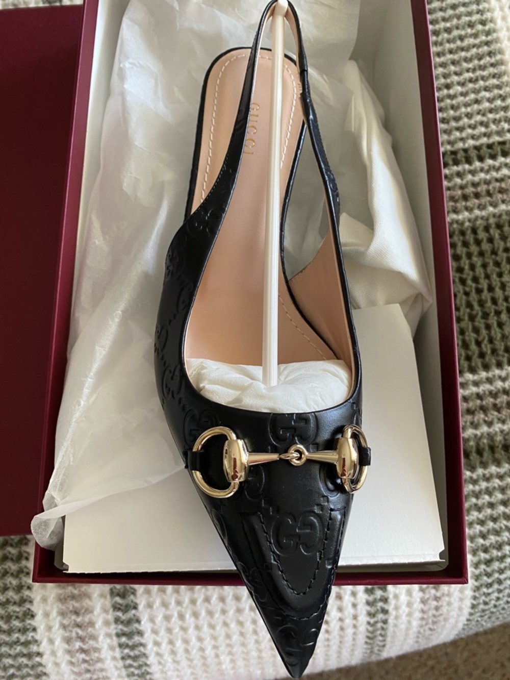 Gucci Black Patent Leather Horsebit Slingback Pointed Toe Mule - Picture 3 of 5